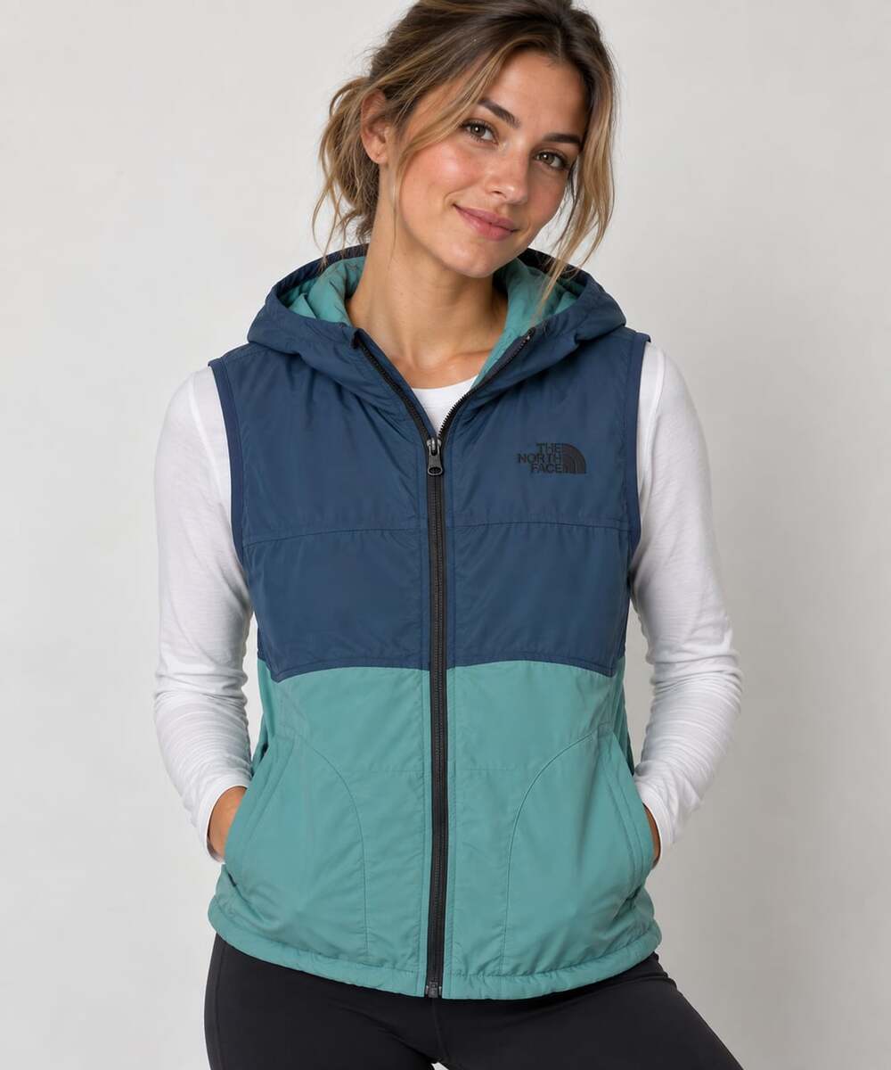 The North Face Hooded Vest Size M Blue Green Full Zip Colorblock